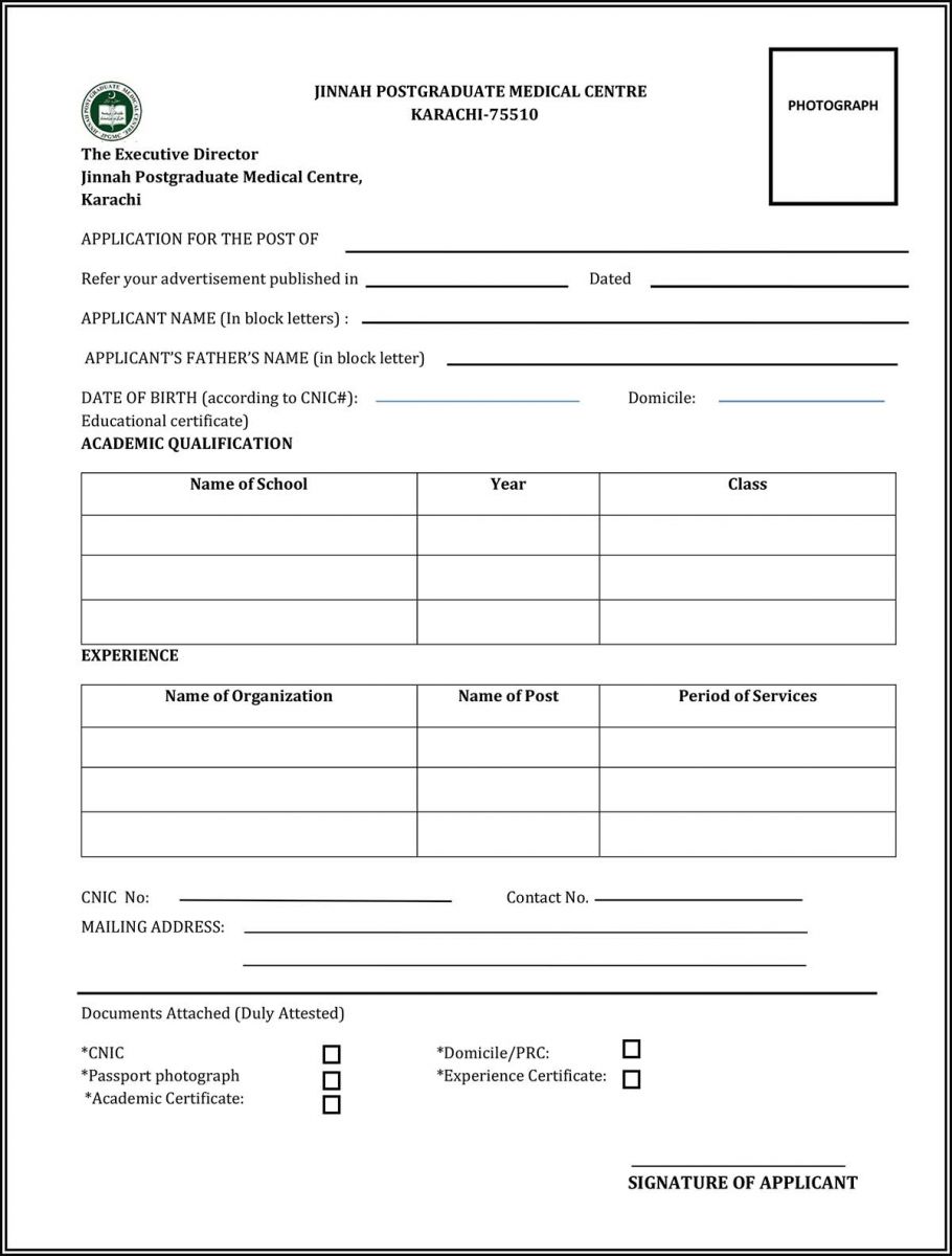 JPMC | Job Application Form Reference to Advertisement Published in ...